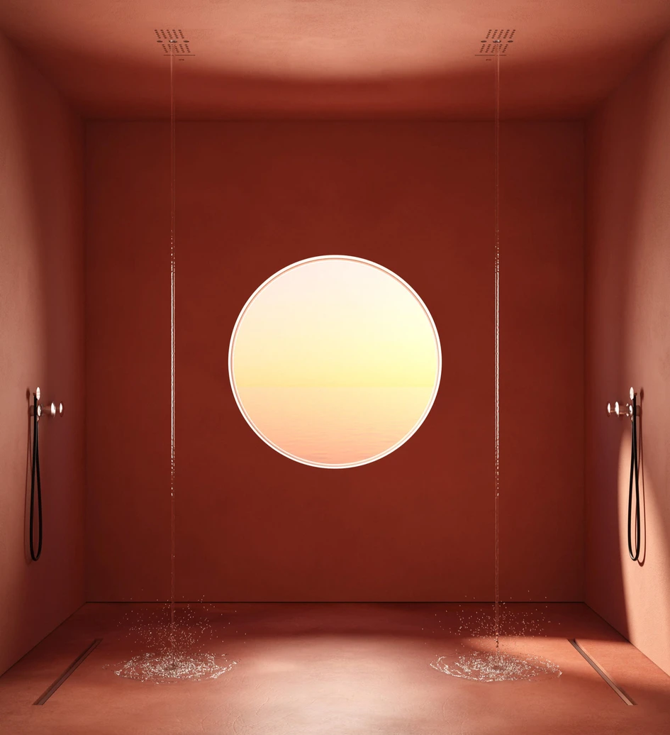 Shower columns like Milanoslim (top) or Acquapura (middle) from Fantini include extra sprays within a sleek, contemporary unit, but individual controls like Mayday from antoniolupi (bottom) ensure users don’t get wet too early