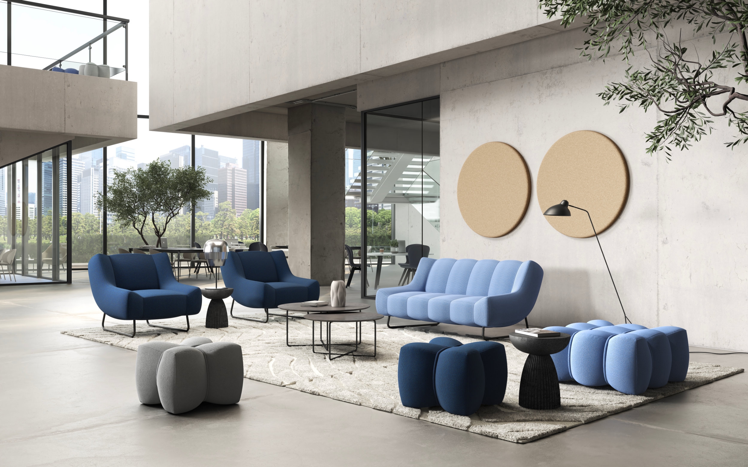 Whether in a hotel foyer, an office space or a residential setting, the different elements from the Nawabari collection work harmoniously together, allowing for the creation of comfortable corners in a variety of different contexts