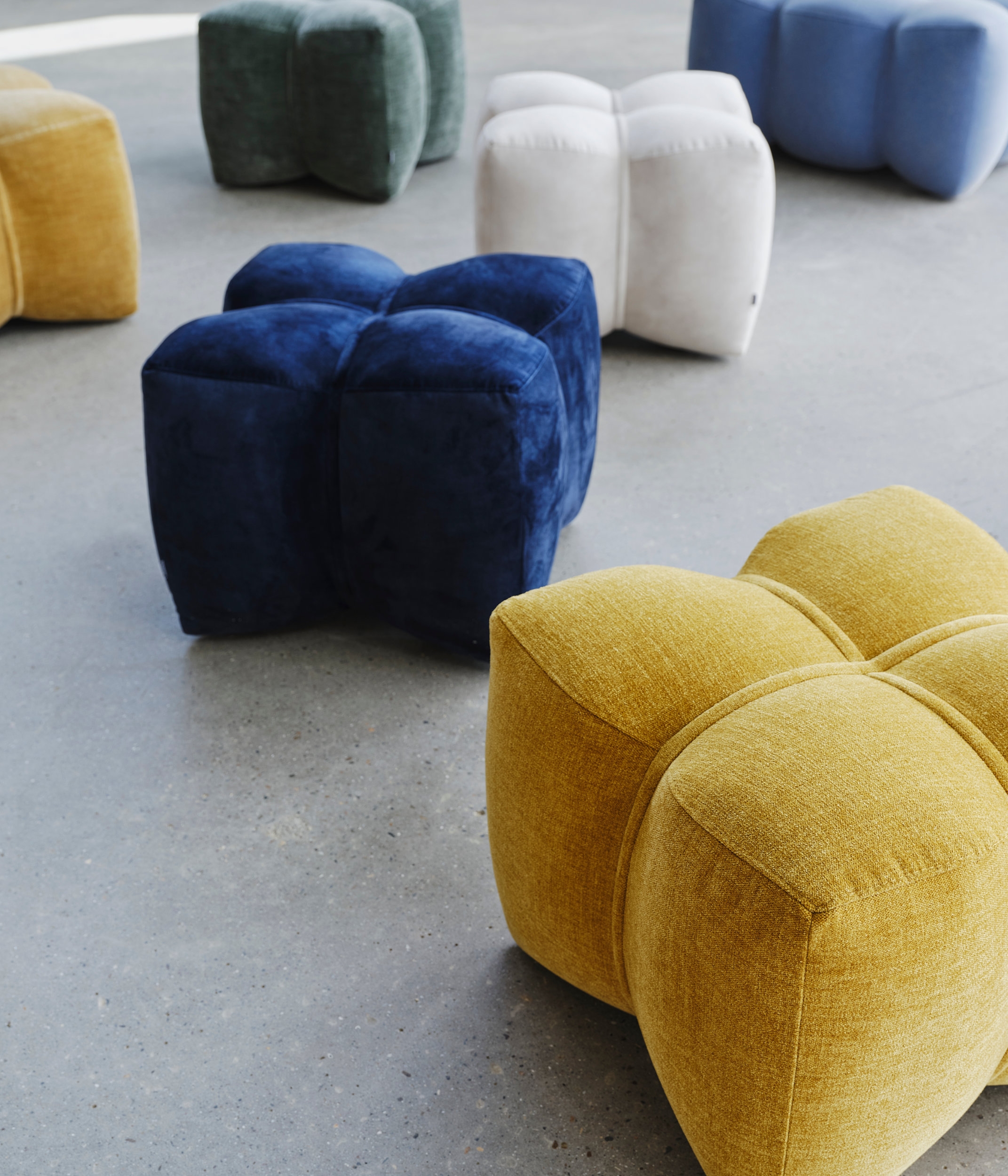 The Nawabari collection is available in a diversity of different fabrics and colours. The mix of tones underlines the playfulness of the design