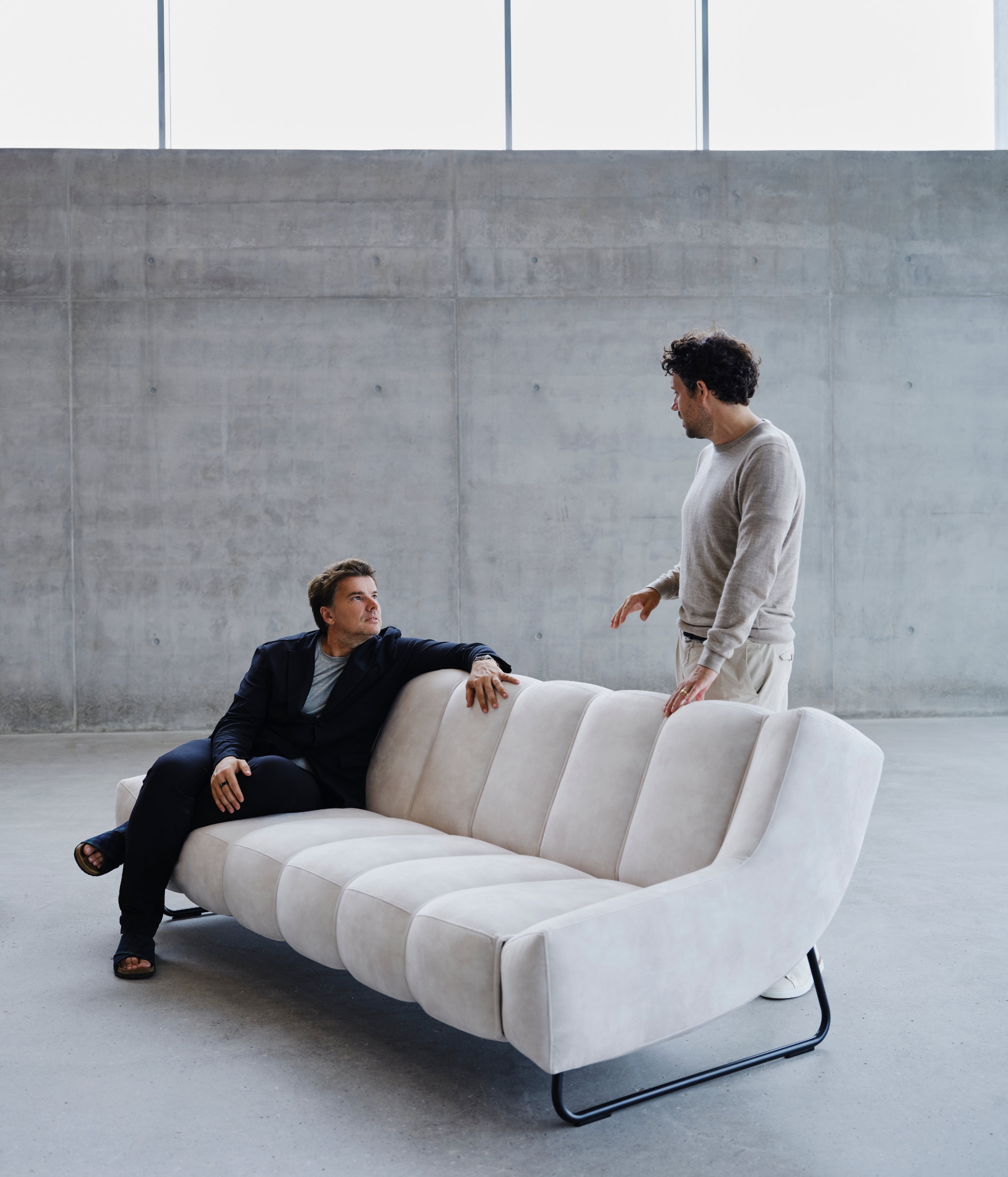 Sitting on the new Nawabari three-seater sofa, architect, founder and creative director at BIG, Bjarke Ingels, in conversation with Partner and Head of Products, Jakob Lange