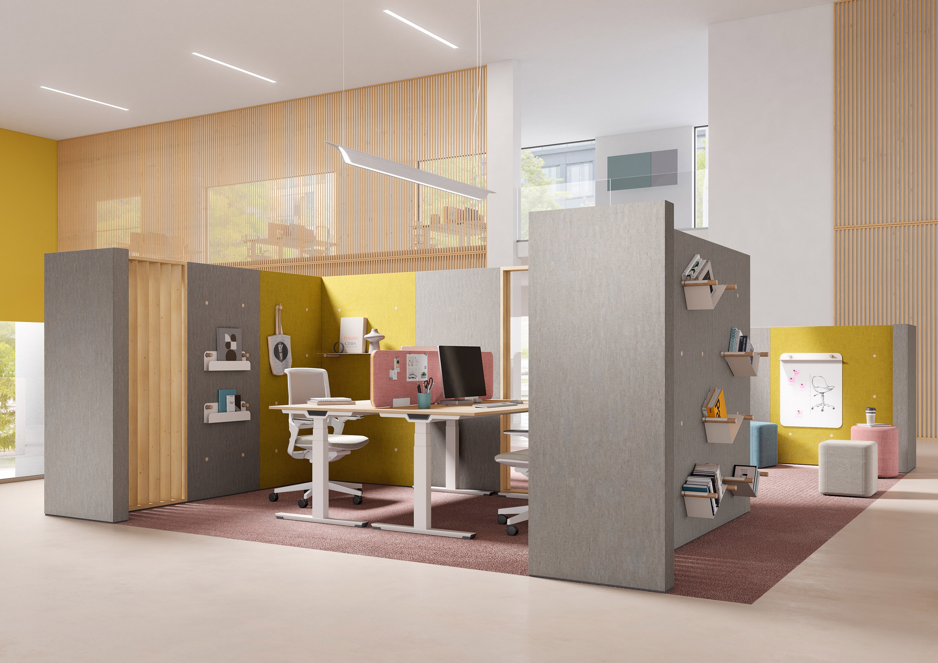 The ‘Stick & Load’ system allows CLAMP to be customised. The flexibly pluggable accessories also provide practical storage surfaces and liven up the overall look