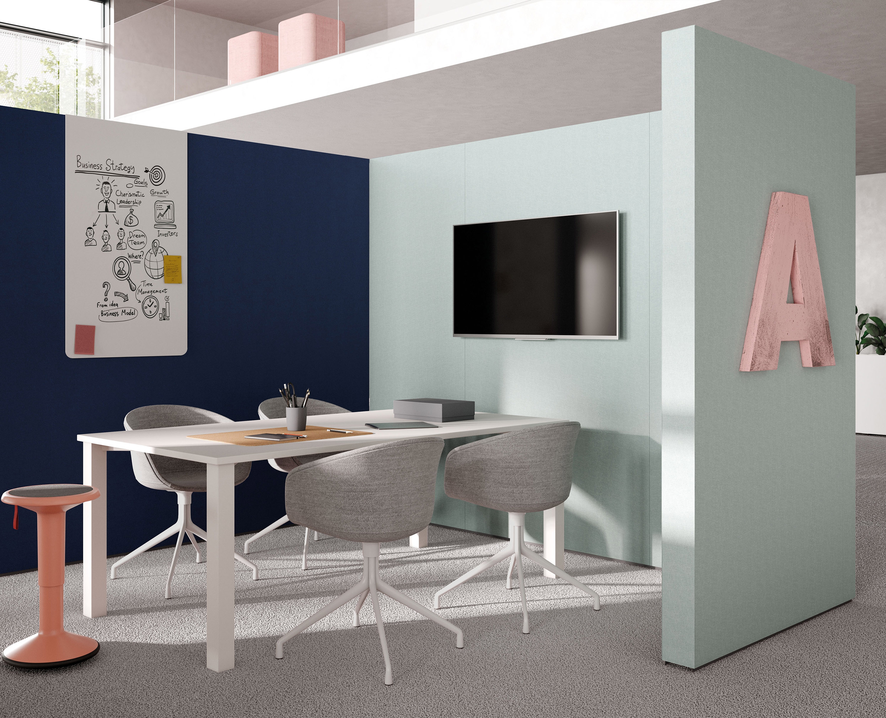 Lounge, kitchen, conference room: CLAMP enables closed rooms and open structures. The movable walls can be electrified  