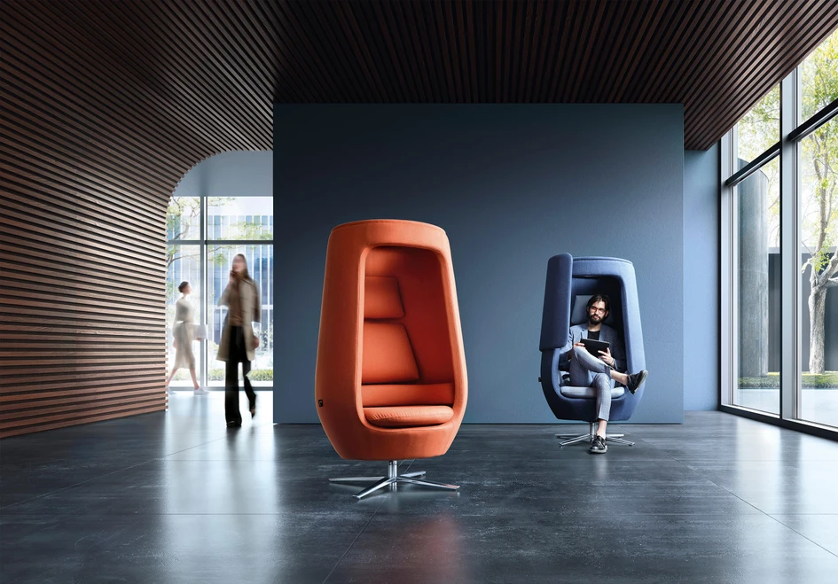The classical lines of Topos Workshop’s Athina Lounger chair (top), the oversized bat wings of Arketipo’s Overdrive chair (middle) and the quiet solitude of Hushoffice’s A11 Lounge chair (bottom)