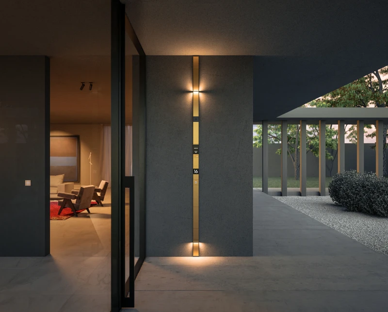 Adelante is Basalte’s sleek new modular door communication system which can combine a doorbell, with video entry phone, a display screen, a fingerprint and badge reader lights and security cameras