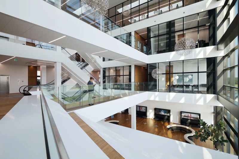 Mascot International's atrium creates a 'common platform for an internal workflow that involves all branches of the company.' Photo: Martin Schubert