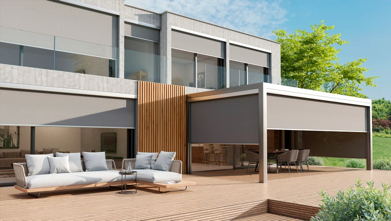 MHZ technical fabrics, available in a variety of colours, offer excellent thermal properties, filtering more than 85% of solar rays and enhancing the energy efficiency of buildings