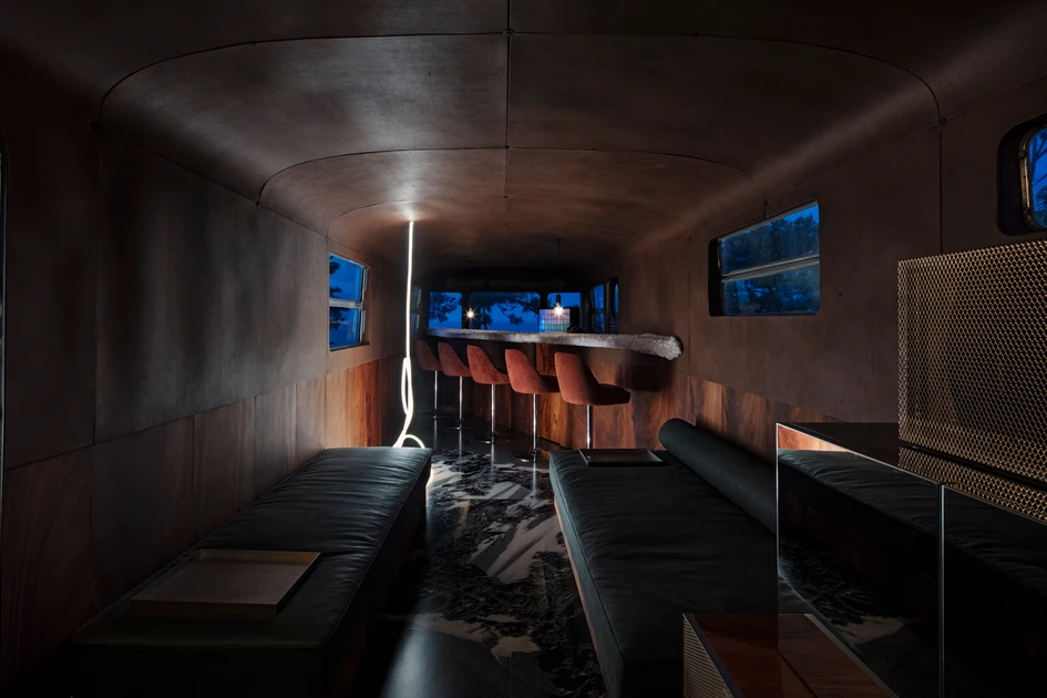 In Japan, DDAA's NOT A HOTEL ANYWHERE creates distinct living spaces using five vehicles, each equipped with only one function, such as a bedroom or study car. Photos: Kenta Hasegawa