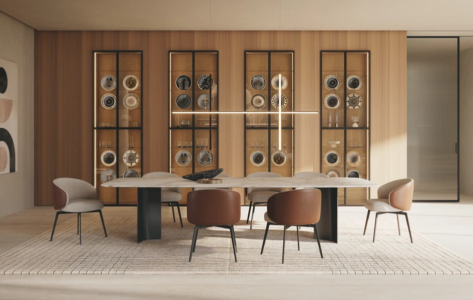 Versatile furniture solutions for all kinds of settings. Here, the LT40 storage system and Venise sofa (above), as well as the Gullwing table, Bea chair and Selecta modular system (above and below)