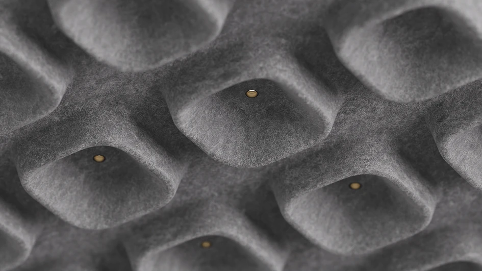 All-in-one solution: Pyrymyd improves acoustics, provides glare-free, high-quality illumination and replaces the ceiling