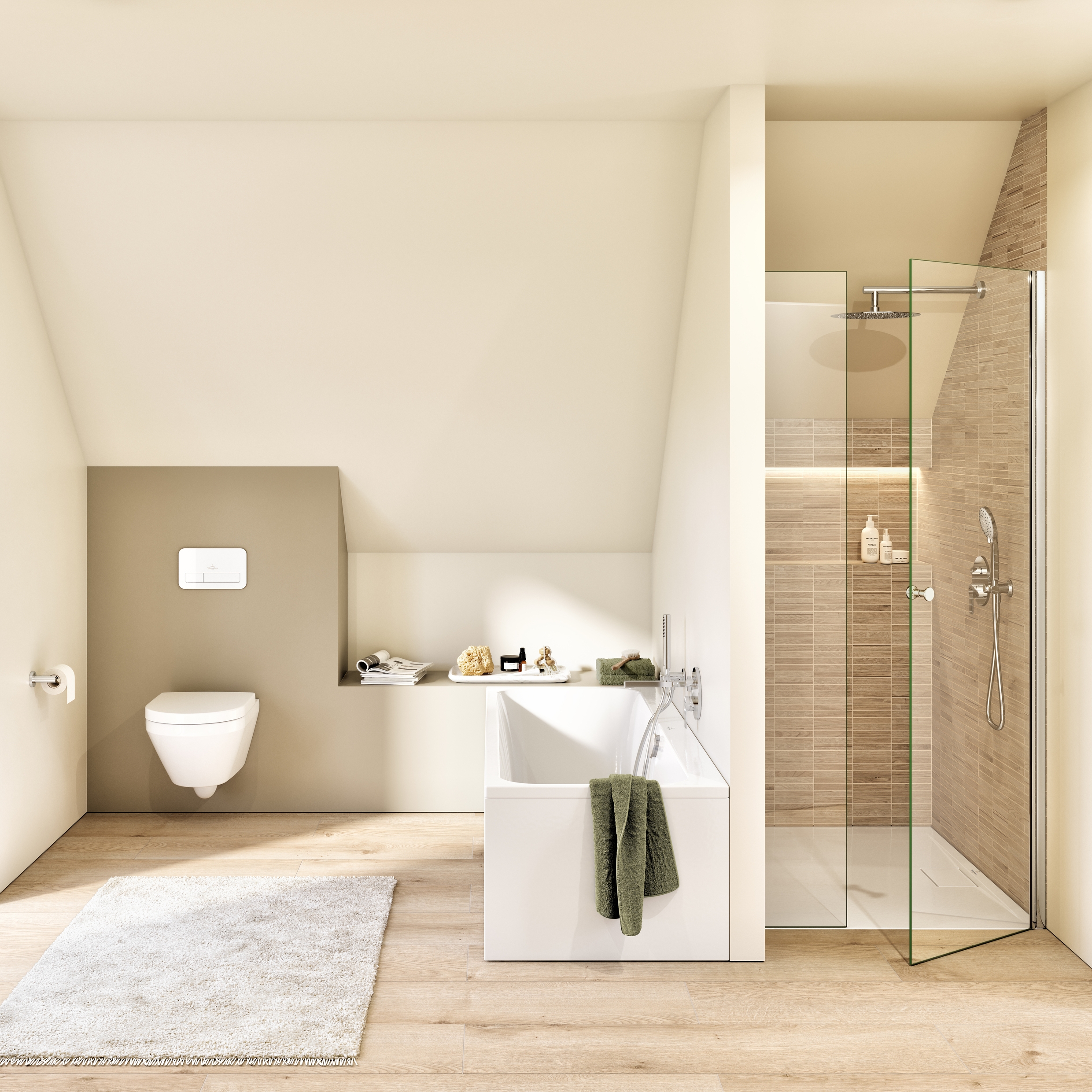 In addition to timeless neutral colours, the new vanity units are also available in warm wood tones 