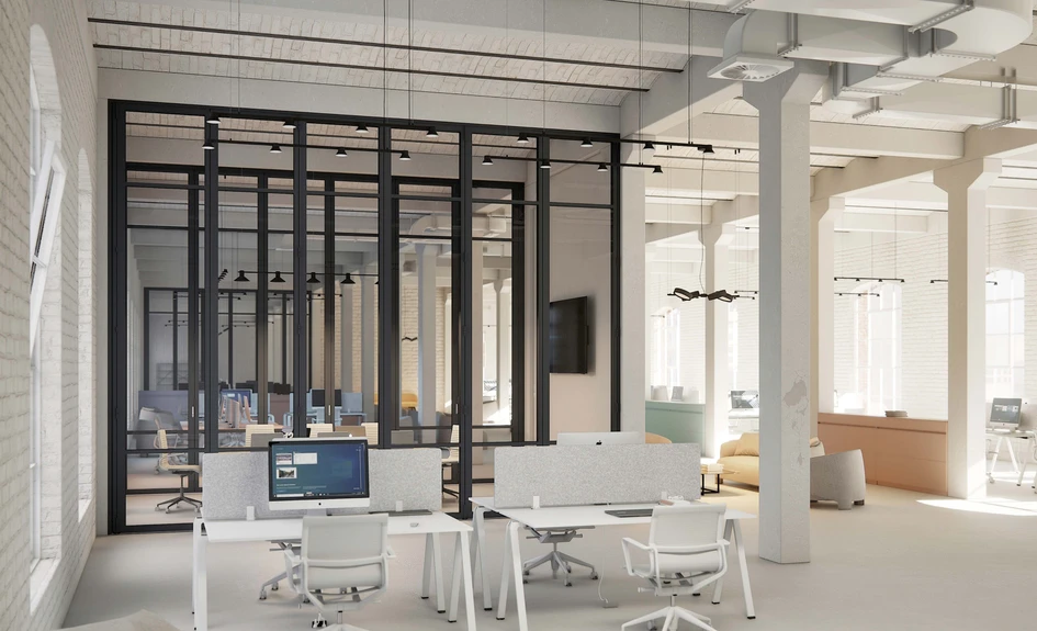 Ultimate flexibility: The Ecoline Flexa partition wall system provides the flexibility to divide or merge spaces as needed, incorporating modular design, thermal insulation and soundproofing. © Peter Kuczia für Solarlux 