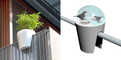 «steckling: das Original» kann ohne Hilfs- und Befestigungsmittel einfach auf das Geländer aufgesetzt werden / aufsteckbares Futterhaus «steckling» von rephorm