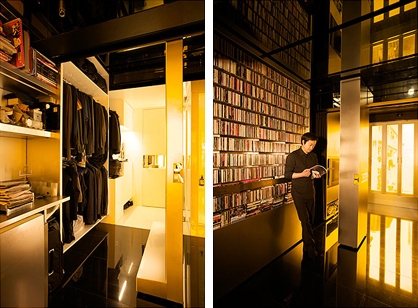 Beyond the CD wall is a washer-dryer nook and a wall for the TV.