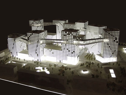 A mixed-use complex of eight linked towers in Beijing, China. Photos: Steven Holl Architects