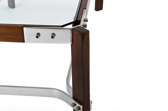 Detail of jacaranda, metal and glass side table, ca 1950, design: Novo Rumo; photo © Brazilian Modern