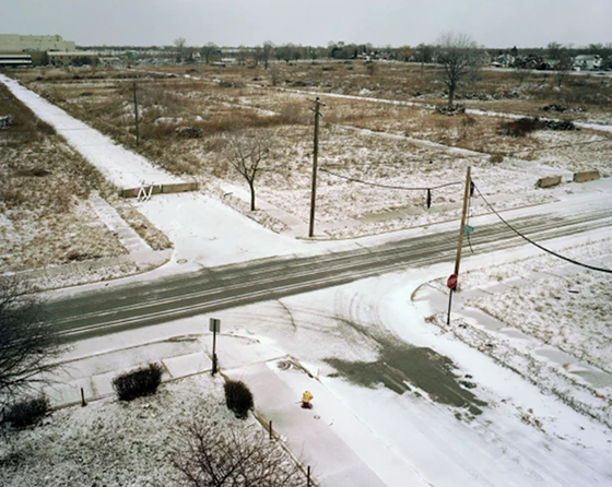 The intersection of Helen and Georgia Streets, Detroit. The demolition of once middle-class homes has created a new urban wasteland; photo Sean Hemmerle