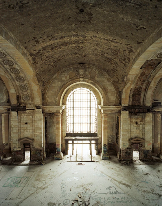 Main Lobby, Michigan Central Station, Detroit. Designed by firms Warren & Wetmore and Reed & Stern, who also designed New York's Grand Central Station, and completed in 1913, the building was abandoned in 1988; photo Sean Hemmerle, March 2008