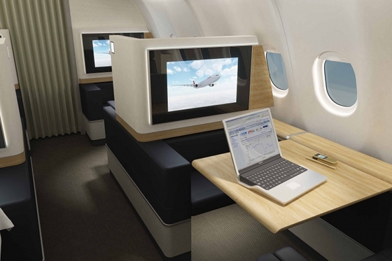 Swiss Airlines' award-winning first-class cabin, developed by renowned transport designers Priestman Goode, features generously sized desks for those passengers of a more industrious inclination