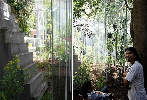 Greenhouses on the outside of the Japanese pavilion of 2008 architectural biennale in Venice created by Junya Ishigami