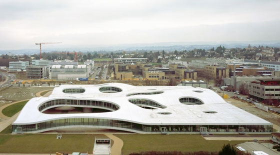 Aerial view of Rolex Learning Centers, Ecole Polytechnique Fédérale de Lausanne by Sanaa