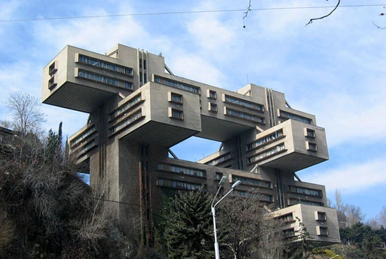 Brutalism in 'béton brut': Ministry for Road Building in Tiflis, Georgia, George Chakhava and Zurab Jalaghania, 1975