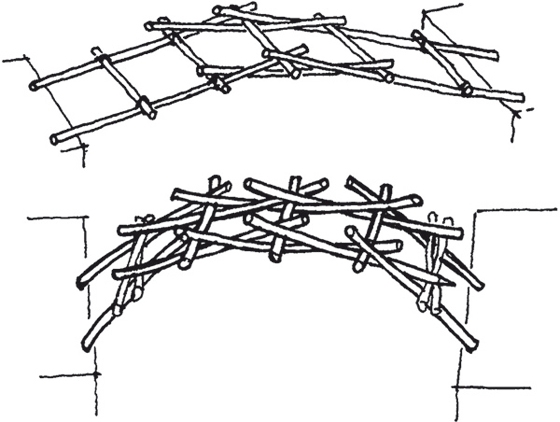 'Reciprocal frame' bridge from the Codex Madrid by Leonardo da Vinci