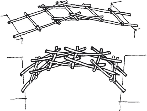 'Reciprocal frame' Bogenbrücke aus dem Codex Madrid von Leonardo da Vinci