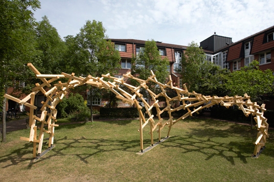 The construction, comprising 180 wooden elements, is 13.5 metres long and 5 metres wide