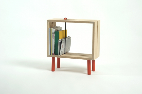 Thomas Jenkins' innovative shelf system from the 'Norwegian Prototypes' exhibition, 2010. The show's brief was to design something that would fit in a suitcase