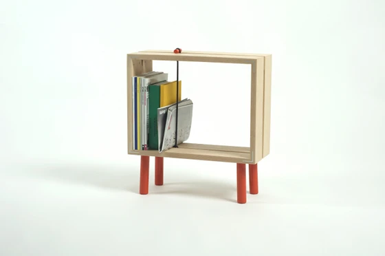 Thomas Jenkins' innovative shelf system from the 'Norwegian Prototypes' exhibition, 2010. The show's brief was to design something that would fit in a suitcase