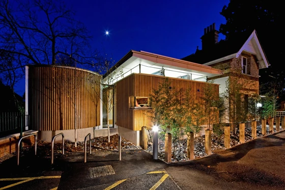 Maggie's Cheltenham is a sensitive restoration and extension of a Grade II-listed Victorian lodge next to the River Cheltenham; architecture: MJP Architects, photo: Peter Durant