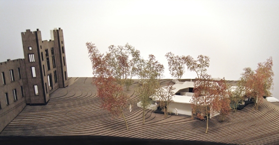 Maggie's Gartnavel in Glasgow has been designed by leading architect Rem Koolhaas of OMA. Maggie Keswick Jones's daughter and widower will design the internal courtyard and the landscaping of the surrounding wooded glades; image © OMA