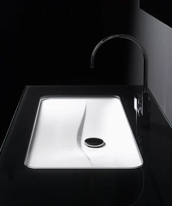 'Tangens', designed by London-based architecture and design studio Lykouria Design, is a resolutely geometric, yet formally friendly, wash basin