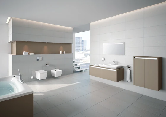 'S20' (above), designed by Aachen-based NOA Design and manufactured by VitrA Bad, is a flexible product range with an emphasis on quality and aesthetic longevity, while 'T4', also by NOA Design, offers formal reduction