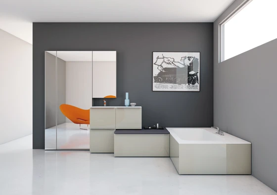 Barcelona-based Francesc Rifé has designed 'Ka' for Inbani, a box-like, modular bathroom system whose various constituent components differ in height, creating a sense of dynamism and architecture