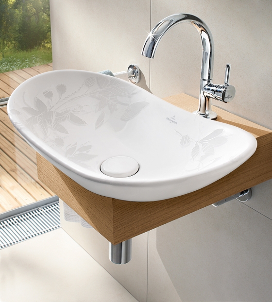 Villeroy & Boch's new 'MY NATURE' collection features optional nature-derived illustrative motifs on the surfaces of its washbasins