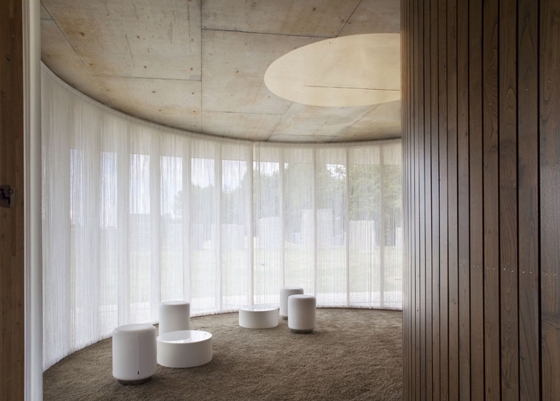 With a circulation system where spaces flow into other spaces, without the need for corridors, Plan 01's crematorium in Rennes is, in plan, a repeated elaboration of a highly symbolic single shape – the circle; photos Luc Boegly