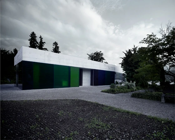 Andreas Fuhrimann and Gabrielle Hächler's Erlenbach cemetery building, situated on the edge of Lake Zurich, Switzerland, was conceived as a pavilion, underscoring the quiet and intimate nature of the cemetery; photo Valentin Jeck