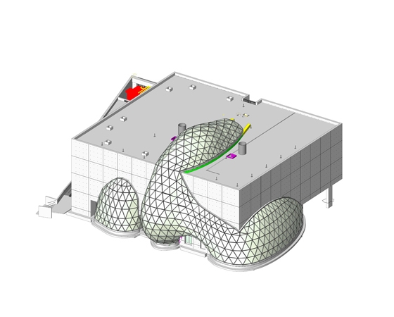 Building Information Modelling (BIM) software was required to visualise the complex forms and evaluate their structural integrity during the development phase; © HOK