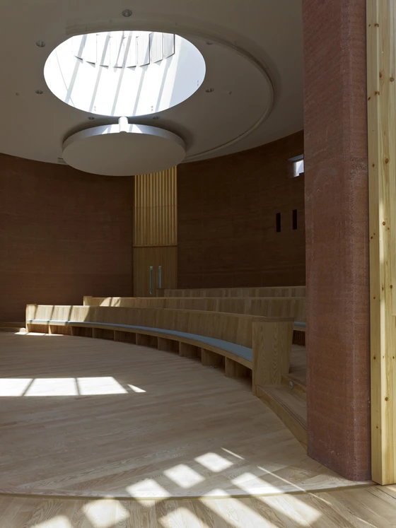 The architects worked together with specialists in rammed earth throughout the design and build process to ensure the material was being used in the most suitable way; photo Timothy Soar
