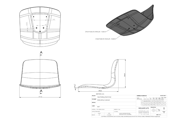 Drawing of chair shell for Hee Welling's 'About A Chair'