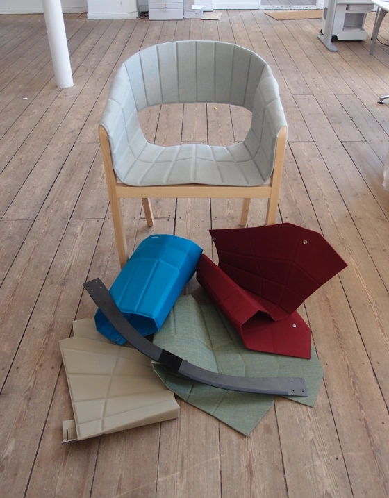 Jörg Boner's 'Wogg 42' armchair for Wogg: chair and samples for testing