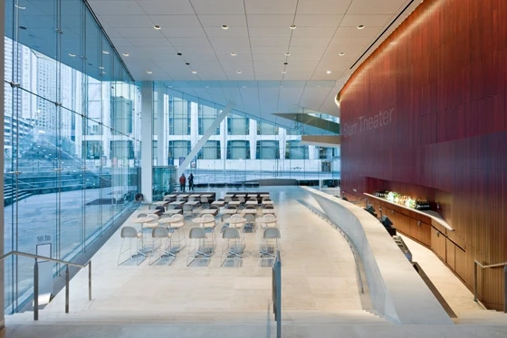 New York practice Diller Scorfidio + Renfro was charged with transforming the Juliard School's Alice Tully Hall into a premiere chamber-music venue. Its new glazed façade at street level replaces the old opaque one; photos DSR (top), Iwan Baan (bottom)