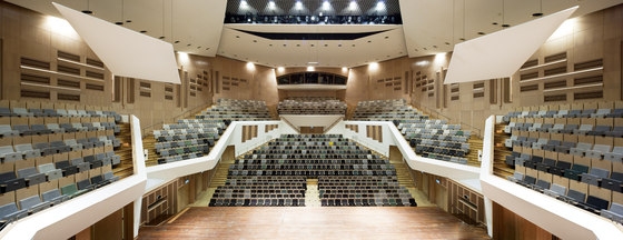 The word 'Gesamtkunstwerk' comes to mind upon encountering the Frits Philips Concert Hall, where Niels van Eijk and Miriam van der Lubbe designed the interiors, furniture, staff uniforms and even the crockery; photos Frank Tielemans