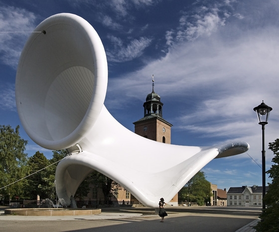 'Tubaloon' textile sculpture by Snohetta for the Kongsberg Jazz Festival; Photo © Snohetta