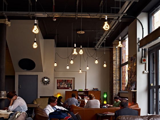 A contract-space application of Wilkinson's 'Plumen 001' light bulbs; photo Tom Mannion