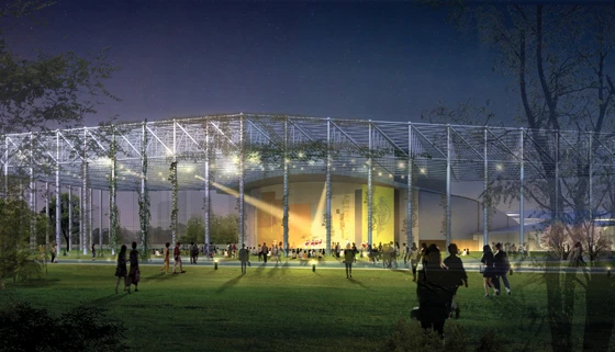 The entrance canopy is a huge space-frame structure which will be colonised by plantlife