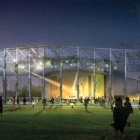 The entrance canopy is a huge space-frame structure which will be colonised by plantlife