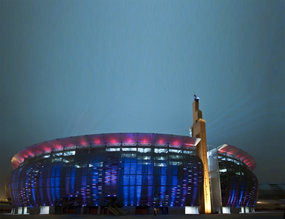 The façade of the Peru National Stadium in Lima by Cinimod Studio translates the atmosphere inside the arena into patterns of light; photo © Cinimod Studio Ltd