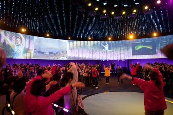 The Dream Cube Control Room with a 360 degree digital projection; photo by Basil Childers